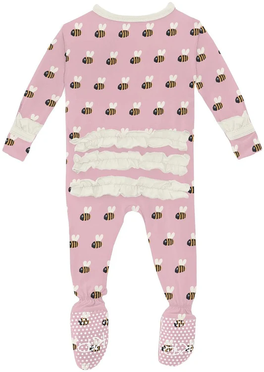 KicKee Pants Print Classic Ruffle Footie with 2 Way Zipper - Cake Pop Baby Bumblebee, 3-6 Months