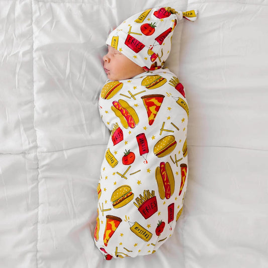 Little Sleepies Bamboo Viscose Swaddle + Hat Set - Fast Foodie - LS-SWH-PIZZABURG