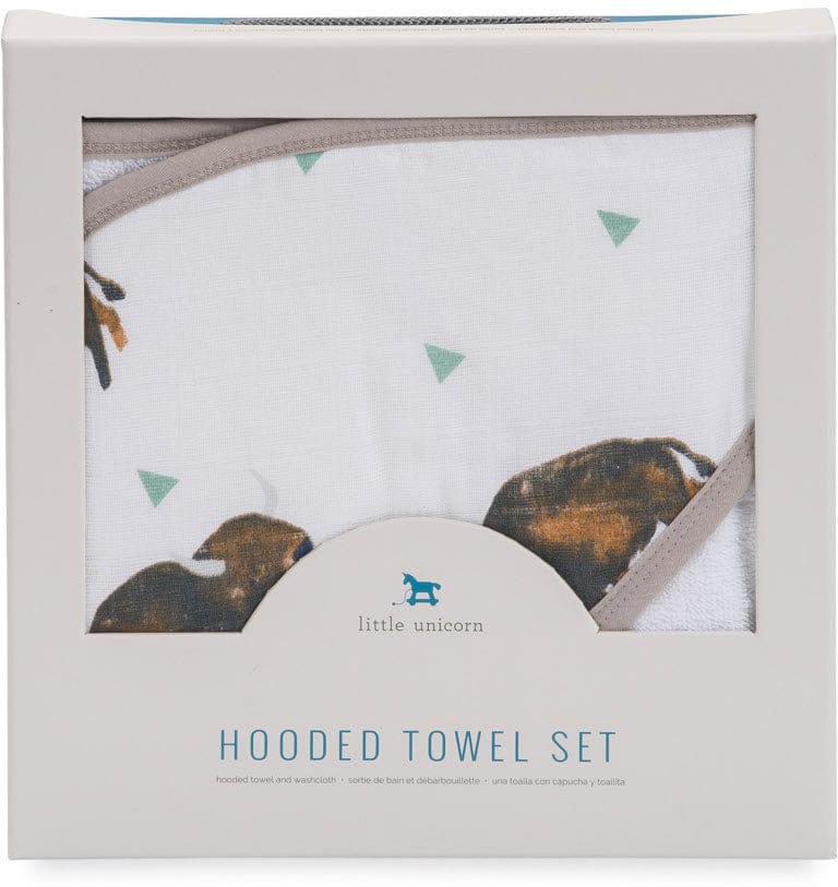 Little Unicorn Cotton Hooded Towel & Washcloth - Bison
