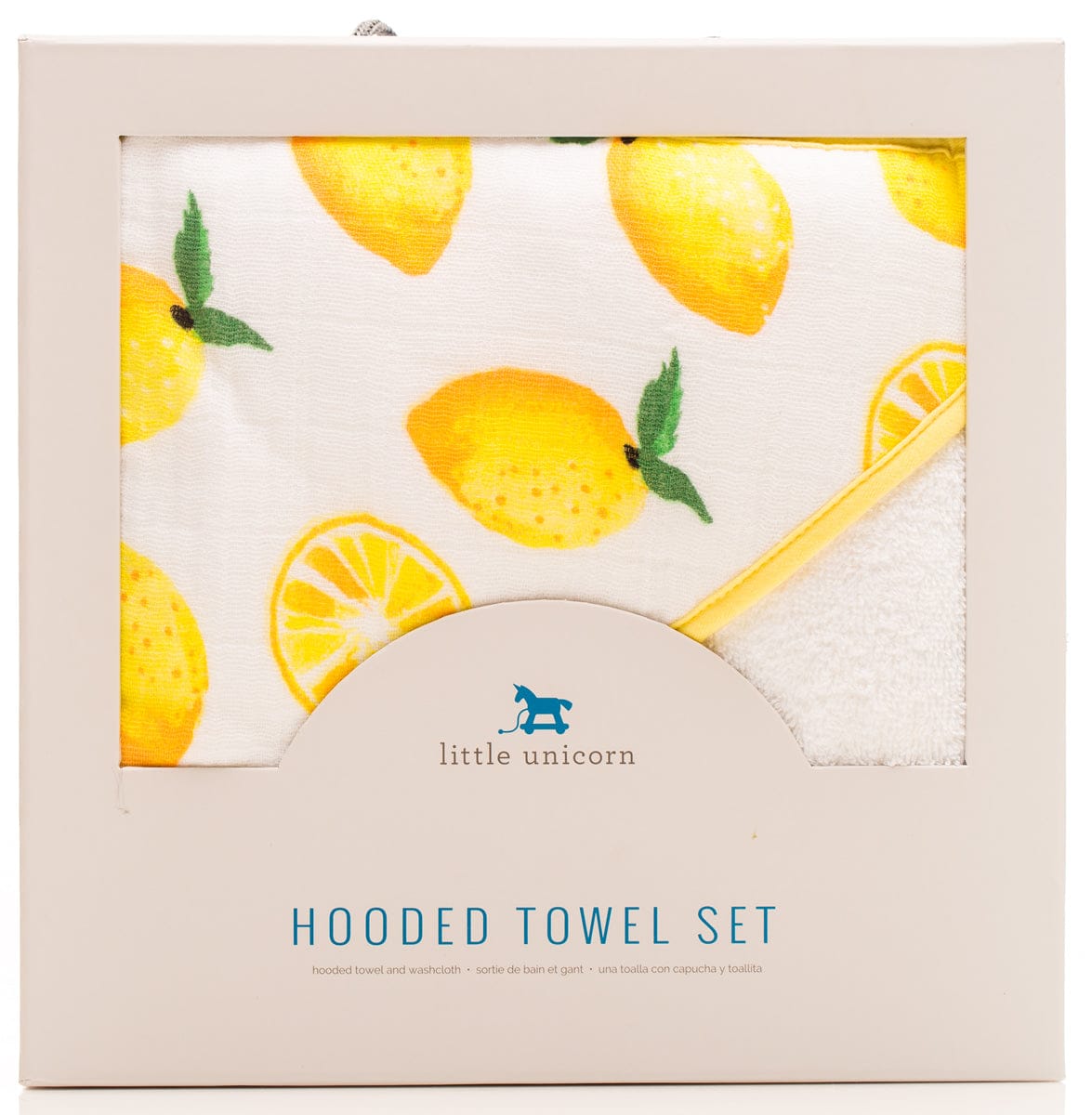 Little Unicorn Cotton Hooded Towel & Washcloth - Lemon - UH0006