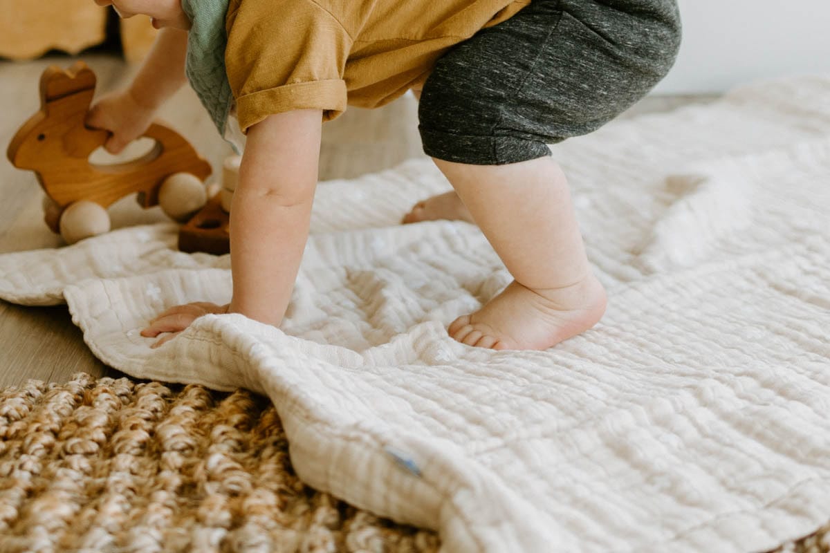 Little Unicorn Cotton Muslin Baby Blanket - Taupe Cross