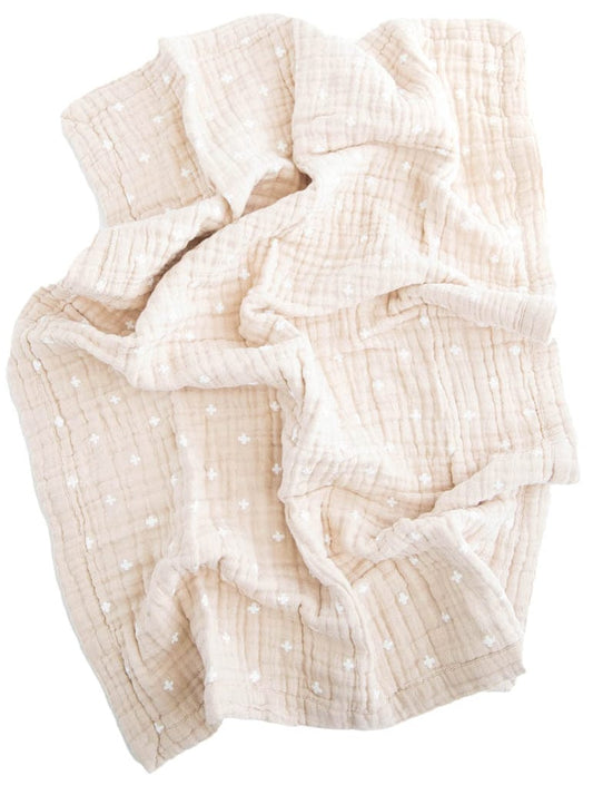 Little Unicorn Cotton Muslin Baby Blanket - Taupe Cross - UB2108