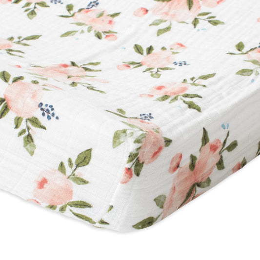 Little Unicorn Cotton Muslin Changing Pad Cover - Watercolor Roses - UN0524