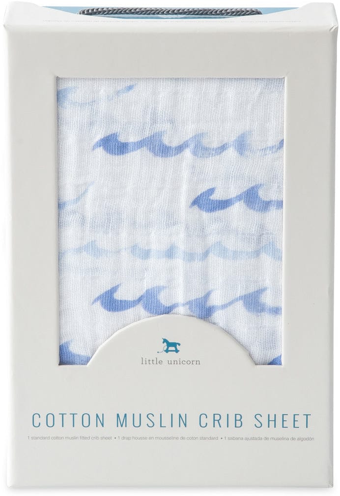 Little Unicorn Cotton Muslin Fitted Crib Sheet - High Tide - UN0039