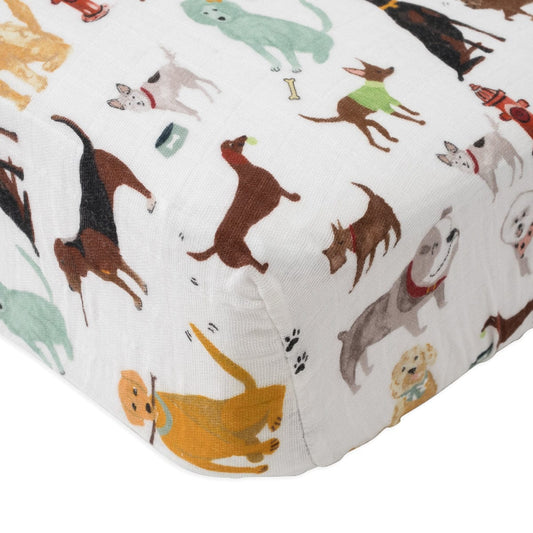 Little Unicorn Cotton Muslin Fitted Crib Sheet - Woof - UN0059