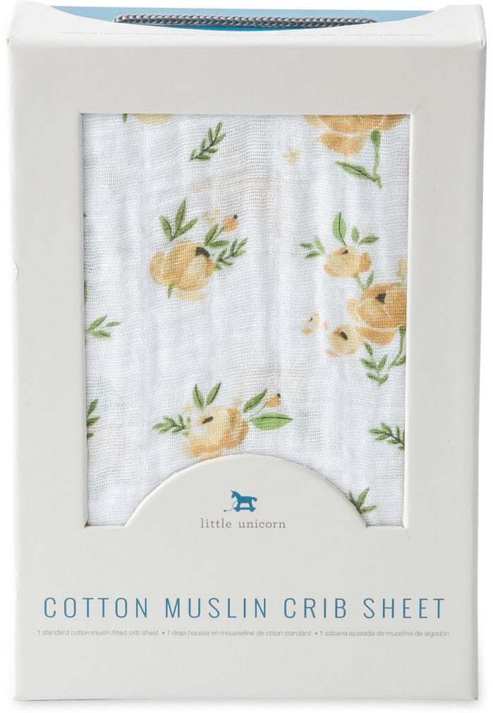 Little Unicorn Cotton Muslin Fitted Crib Sheet - Yellow Rose - UN0036