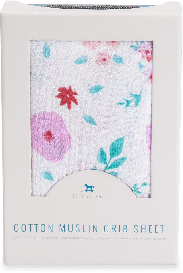 Little Unicorn Cotton Muslin Fitted Crib Sheet - Morning Glory - UN0022