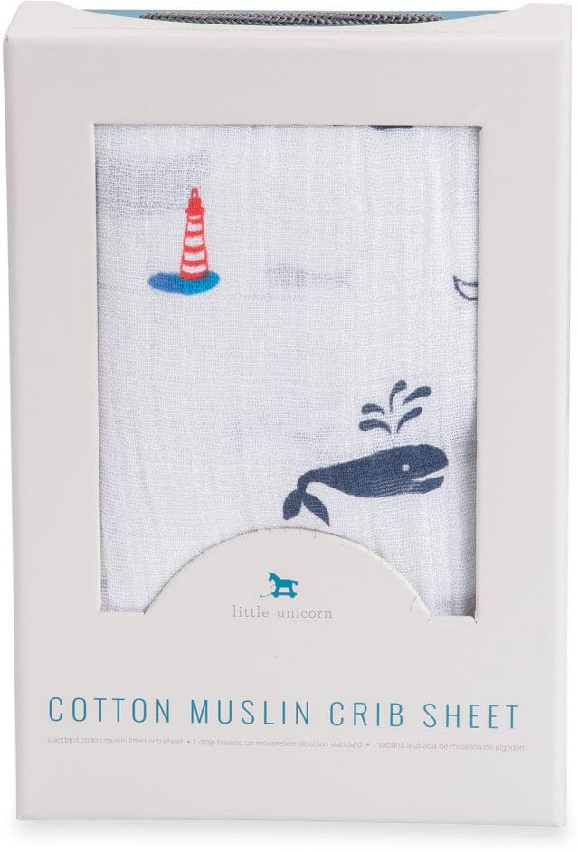 Little Unicorn Cotton Muslin Fitted Crib Sheet - Nautical Harbor - UN0014