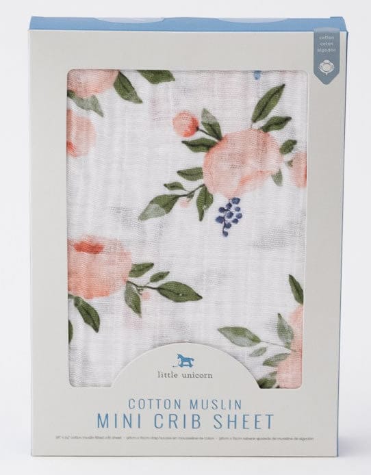 Little Unicorn Cotton Muslin Mini Crib Sheet - Watercolor Roses - UN0913