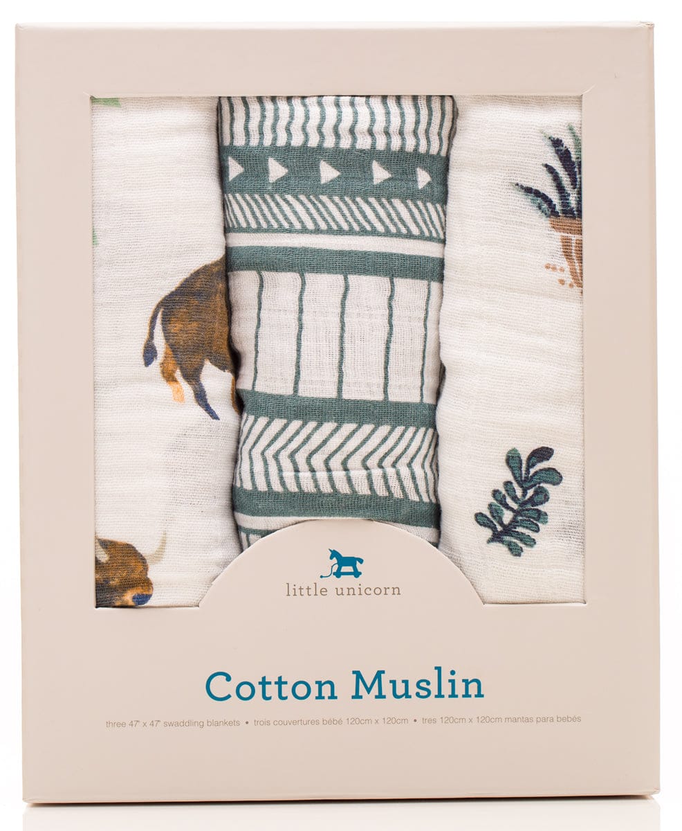 Little Unicorn Cotton Muslin Swaddle 3-Pack - Bison