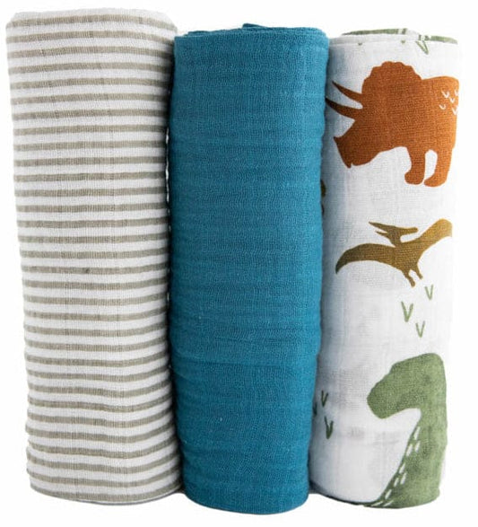 Little Unicorn Cotton Muslin Swaddle 3 Pack - Dino Friends 2 set - UB0047