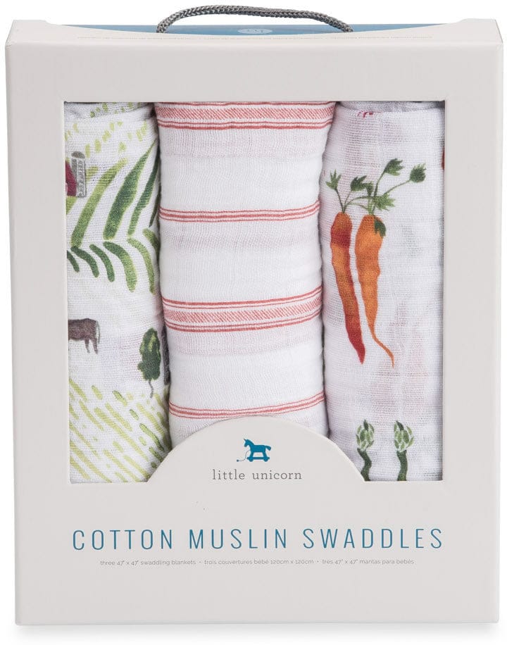 Little Unicorn Cotton Muslin Swaddle 3 Pack - Farmers Market - UB0014