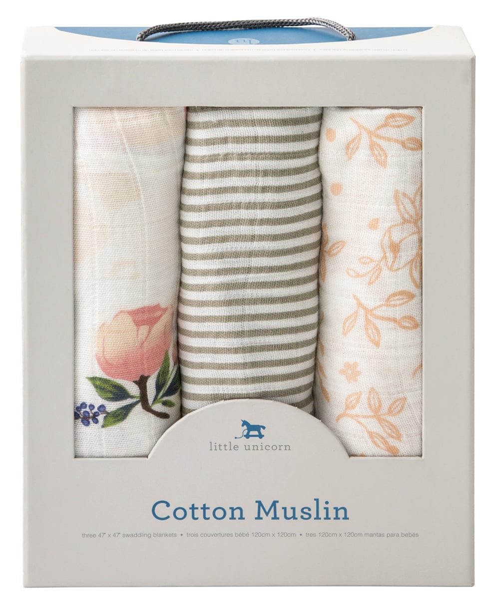 Little Unicorn Cotton Muslin Swaddle 3-Pack - Garden Rose - UB0003