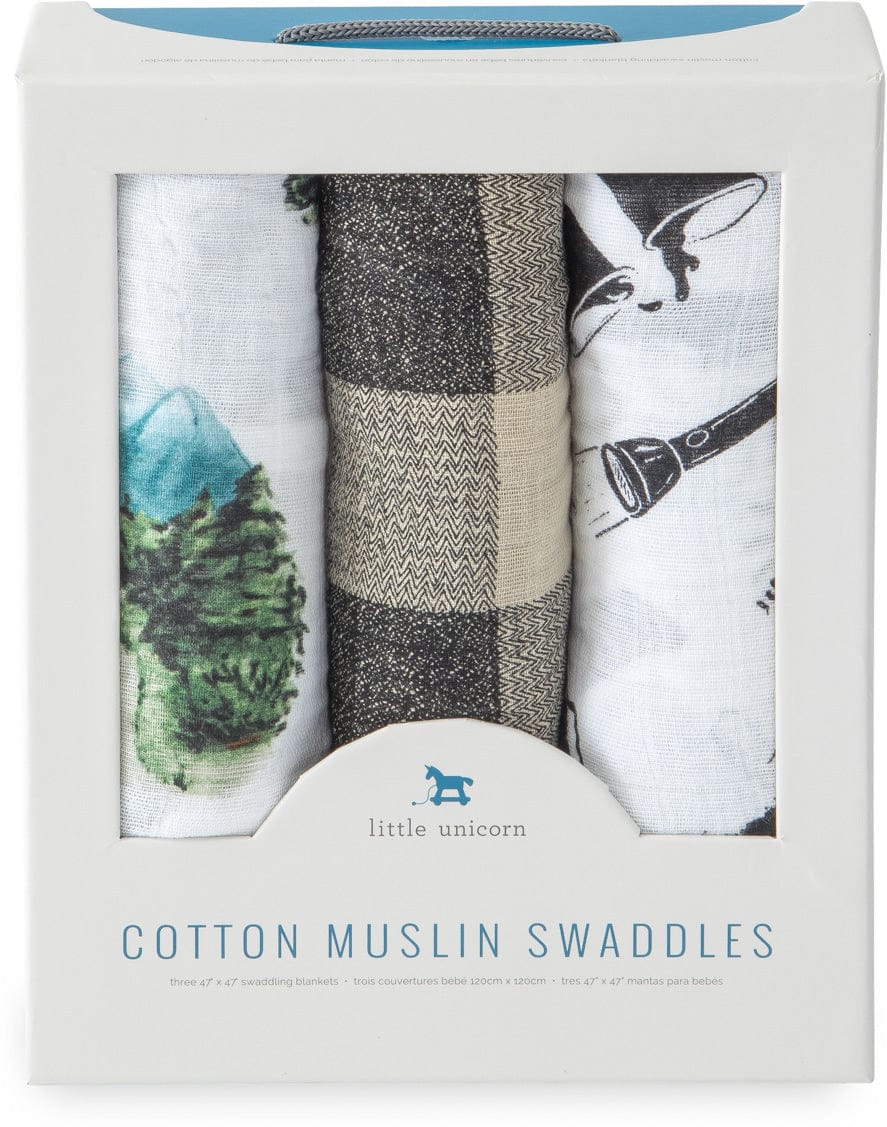 Little Unicorn Cotton Muslin Swaddle 3-Pack - Happy Camper - UB0026