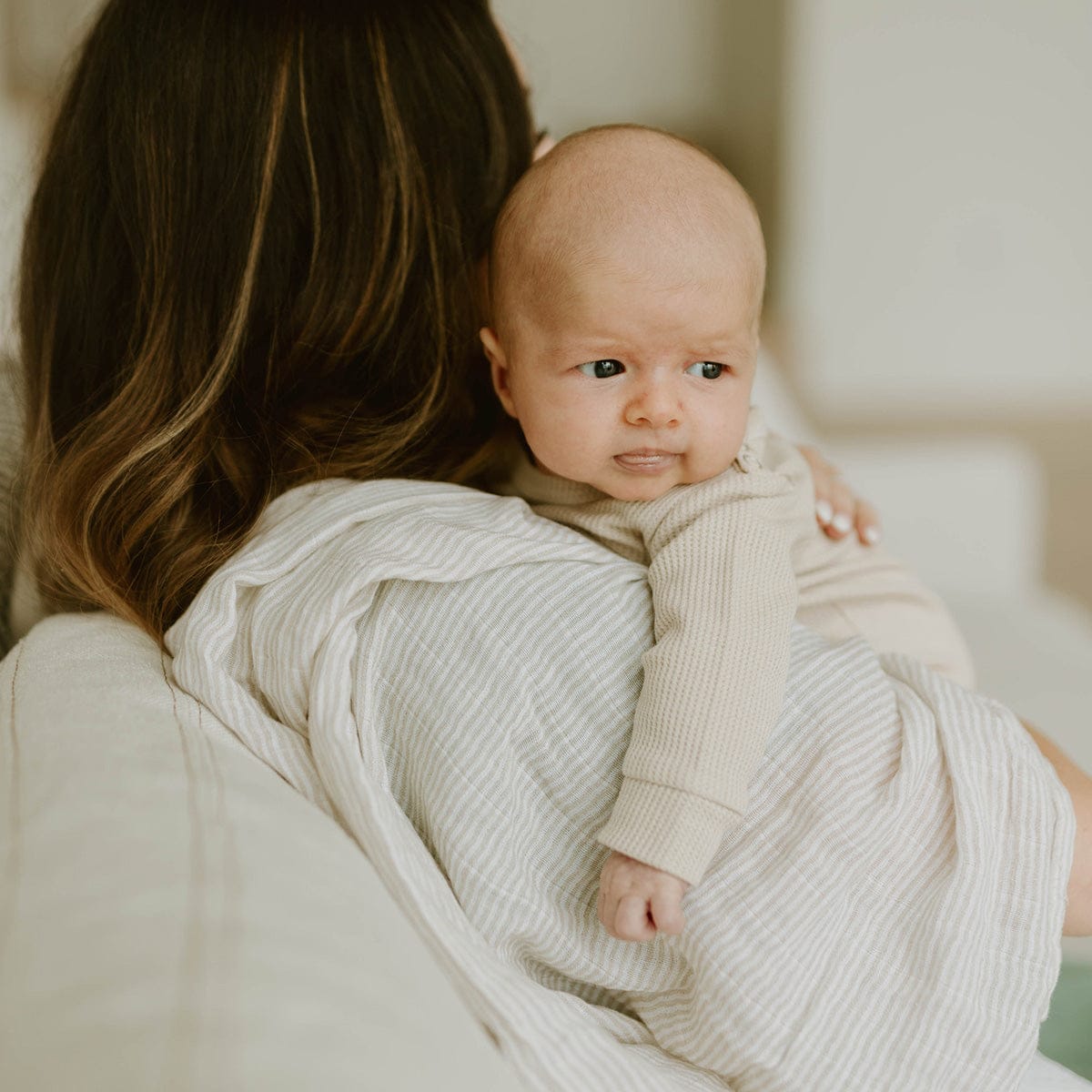 Little Unicorn Organic Cotton Muslin Swaddle Blanket - Sand Stripe - UB2608