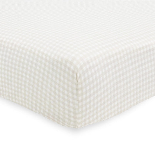 Little Unicorn Stretch Knit Crib Sheet - Tan Gingham - UN1206