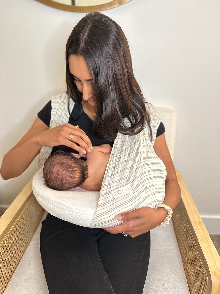 Lolo Baby Breastfeeding Sling Support - White & Grey Stripe