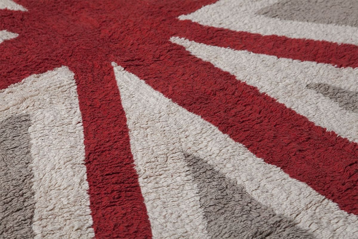 Lorena Canals Flag Rug, UK - Linen/Red (4' 8" x 6' 7") - C-F-ELR