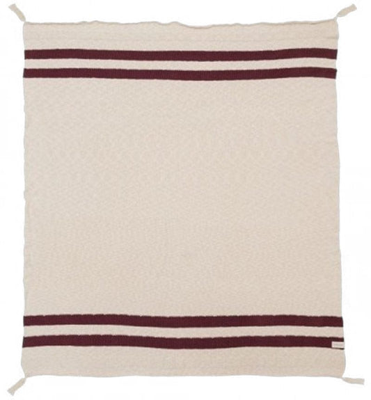 Lorena Canals Knitted Blanket Stripes Natural - Burgundy (4'2" x 5') - BLC-STRIPE-BURG