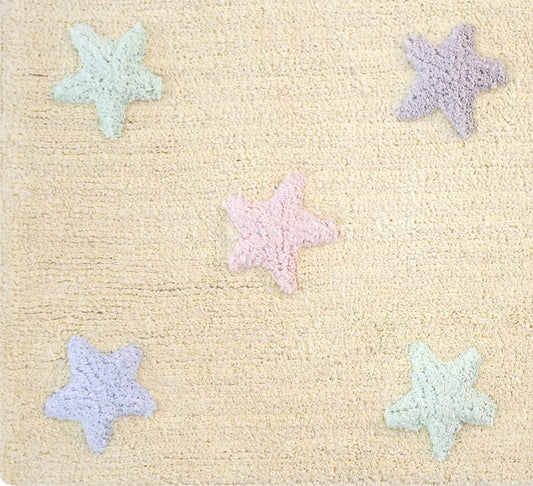 Lorena Canals Tricolor Stars Rug - Vanilla (4' x 5' 3") - C-ST-V