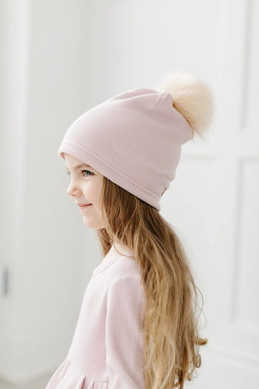 Loulou Lollipop Waffle Pom Pom Hat, 6-12 Months - Blush Pink - BA7001U-BLP-3