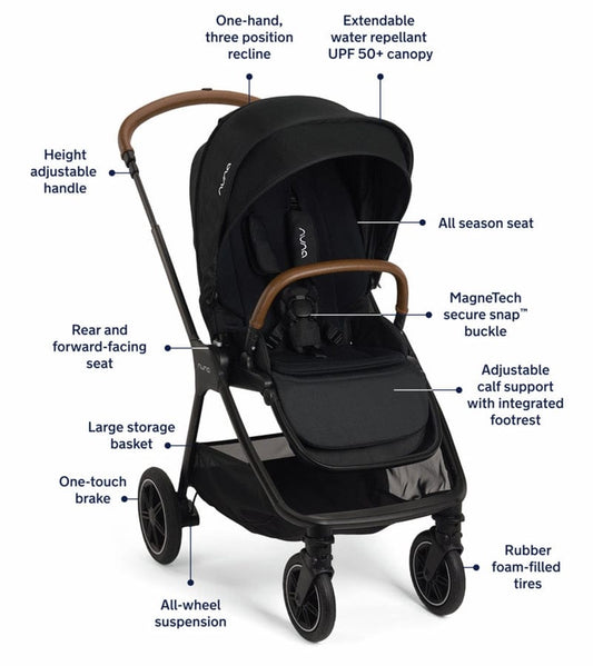 Nuna TRIV Next Stroller + TRIV & SWIV Bassinet + Stand Bundle - Caviar / Caviar - ST16601CVR-CD15300CVR