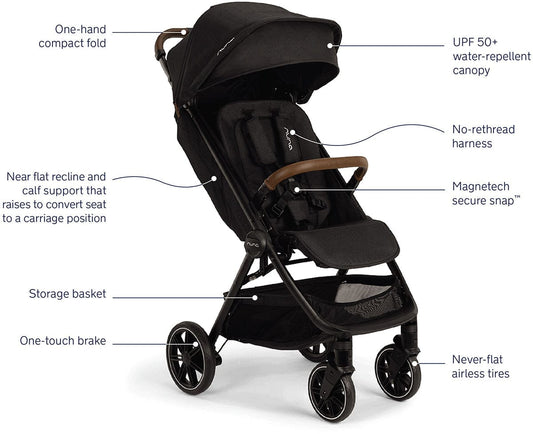 Nuna TRVL LX Self-Folding Compact Stroller - Caviar