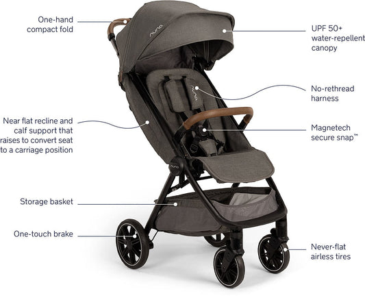 Nuna TRVL LX Self-Folding Compact Stroller - Granite - ST18100GRN