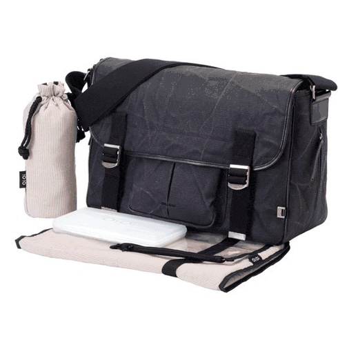 OiOi Black Waxed Canvas Diaper Bag - 6573