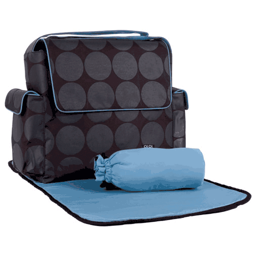 OiOi Grey Dot with Blue Interior Messenger Diaper Bag - 6058O