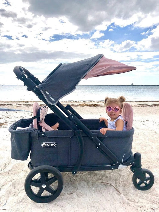 Pronto One (2 Seater) Stroller Wagon - Black Frame / Pink Melange - PRO1BPI