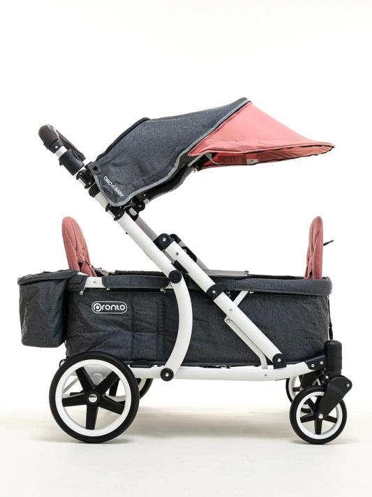 Pronto One (2 Seater) Stroller Wagon - White Frame / Ginger Pink - PRO1WGP