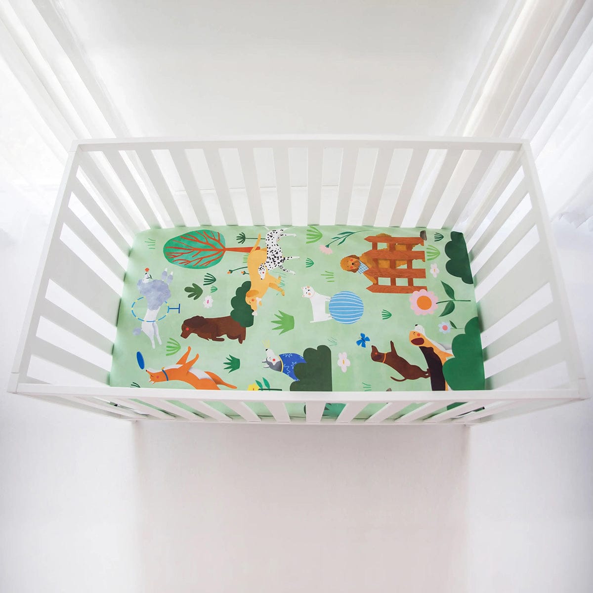 Rookie Humans Cotton Sateen Crib Sheet - At the Dog Park - LAURA003