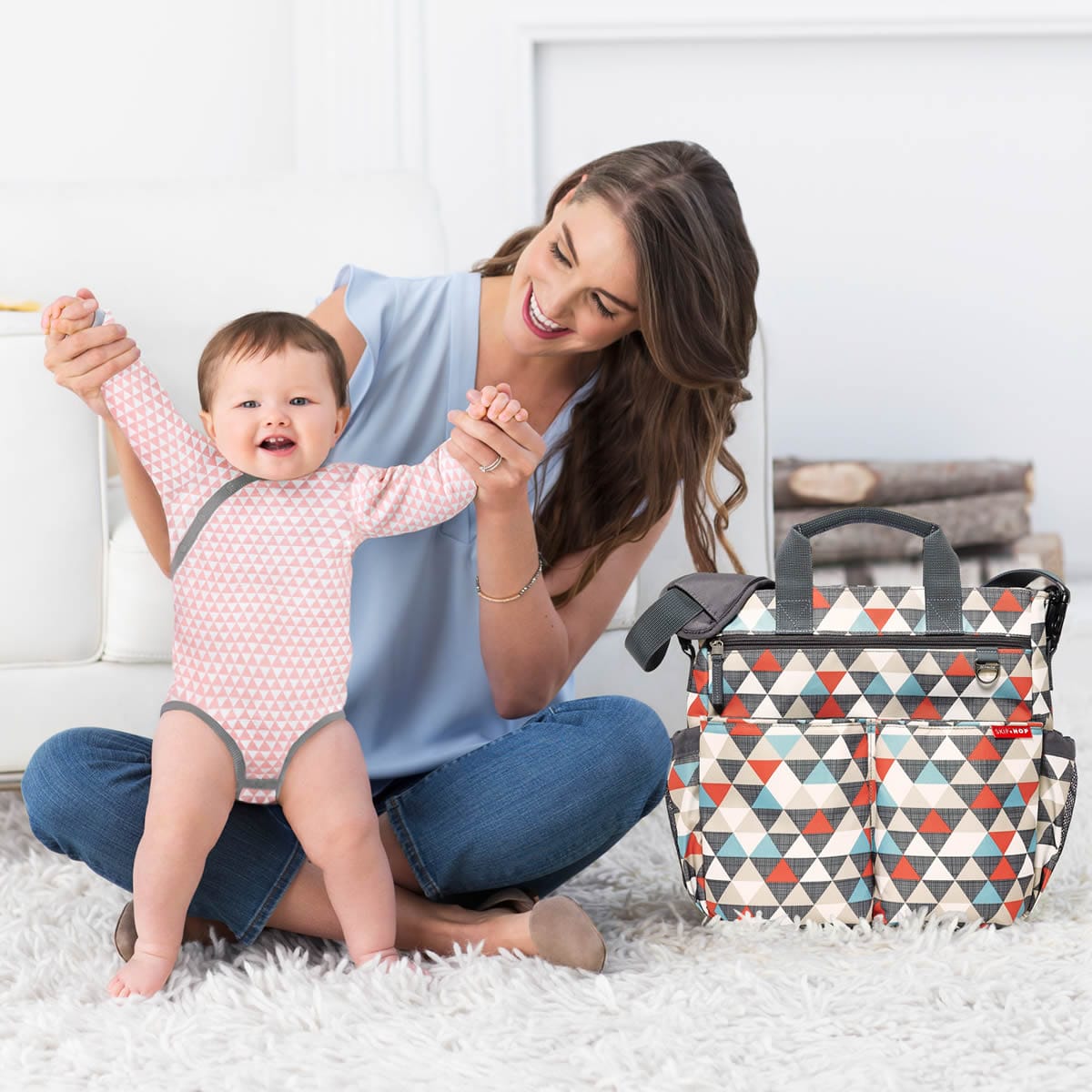 Skip Hop Petite Triangles 2-Pack Long Sleeve Bodysuits - Blue (9 Months) - 279270-9M