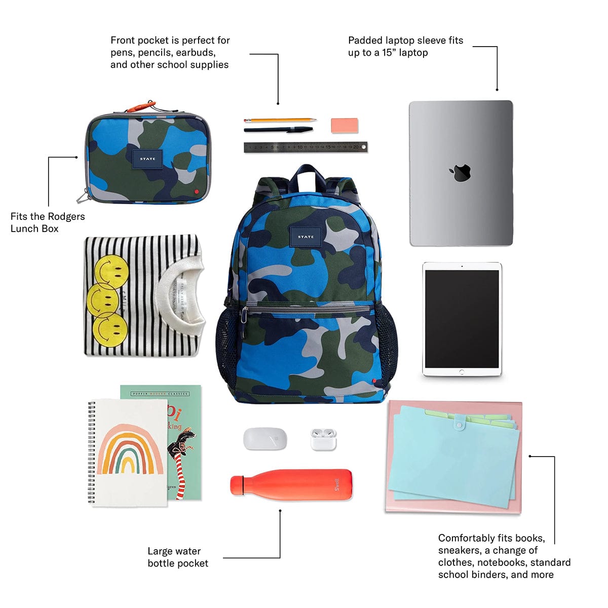 State Bags Kane Kids Large Backpack - Blue Chevron Puffer - F223H486400