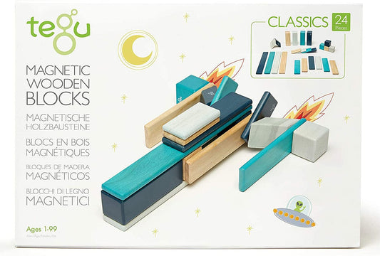 Tegu 24 Piece Magnetic Wooden Block Set - Blues - 24P-BLU-508T