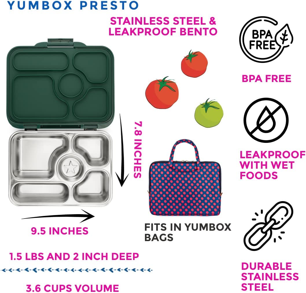 Yumbox Leakproof Bento Lunchbox, Presto Stainless Steel - Kale Green - KGPS202112