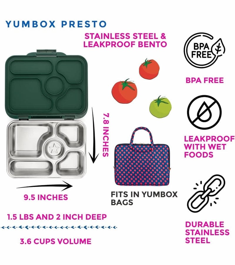 Yumbox Leakproof Bento Lunchbox, Presto Stainless Steel - Santa Fe Blue - SBPS202107