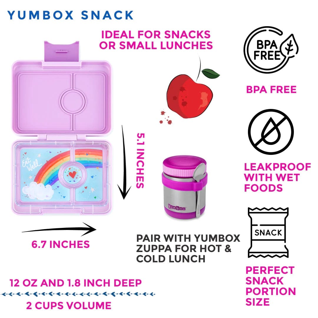Yumbox Leakproof Bento Snack Box, 3 Compartment - Lulu Purple / Rainbow - LPSN202303R