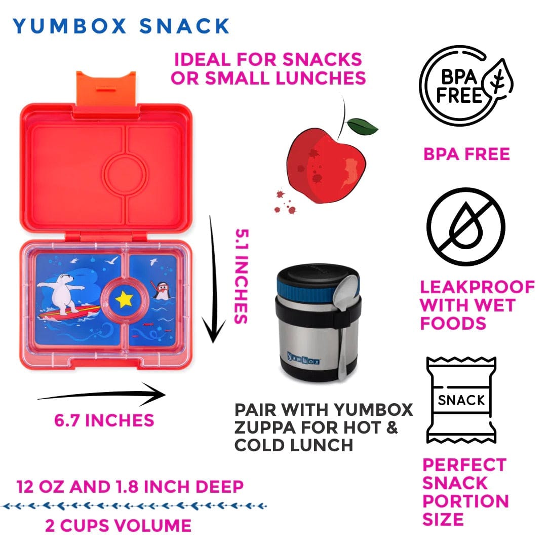 Yumbox Leakproof Bento Snack Box, 3 Compartment - Roar Red / Polar Bear - RRSN202303B