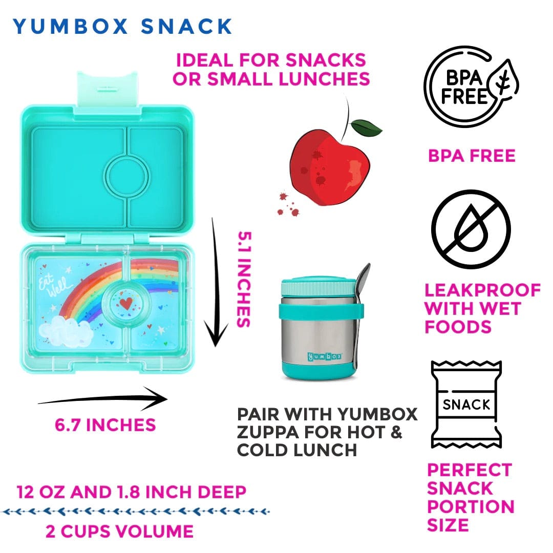 Yumbox Leakproof Bento Snack Box, 3 Compartment - Tropical Aqua / Rainbow - TASN202303R