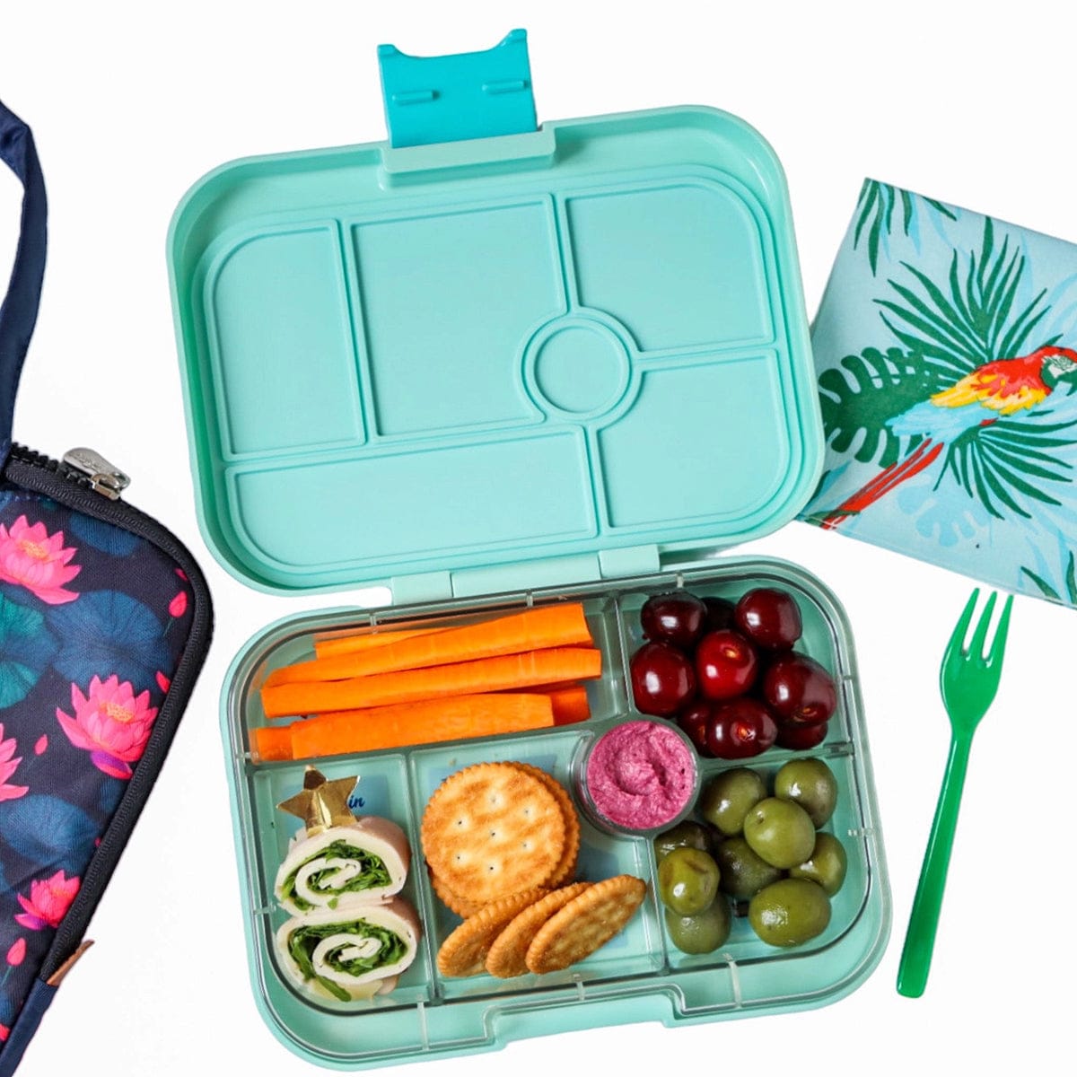 Yumbox Original Leakproof Bento Lunchbox, 6 Compartment - Serene Aqua / Paris Tray - SAI202303P