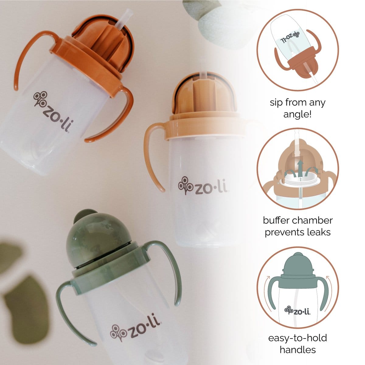 Zoli Bot 2.0 Weighted Straw Sippy Cup, 10oz - Sand Stone - BF21BOT2SS