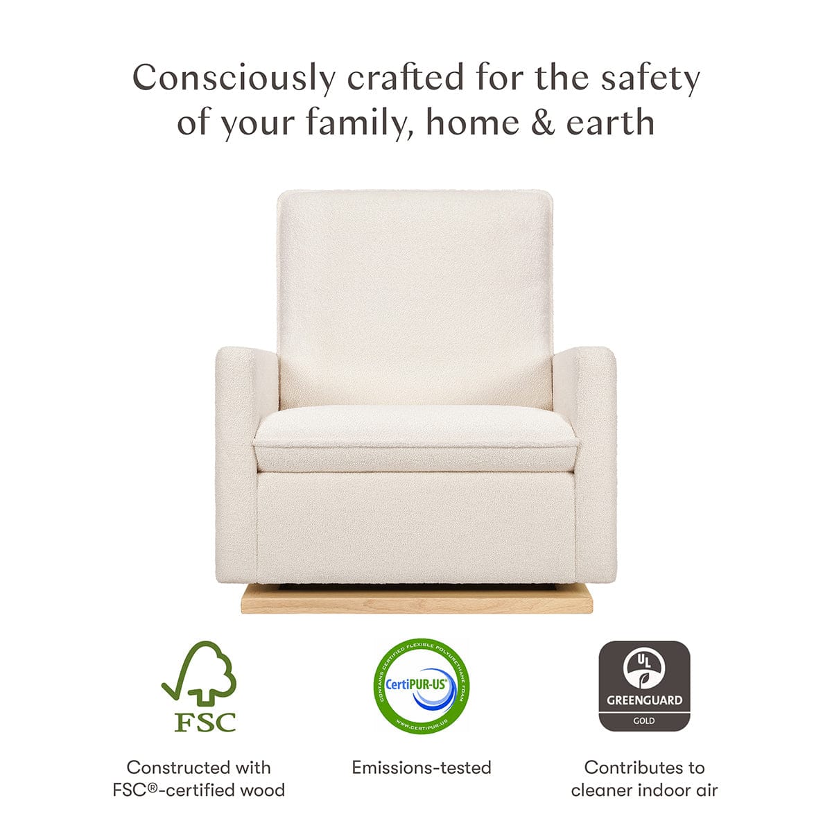 Babyletto Cali Pillowback Chair and a Half Glider - Chantilly Sherpa w/ Light Wood Base - M20984CSHLB