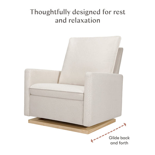 Babyletto Cali Pillowback Chair and a Half Glider - Performance Cream Eco-Weave w/ Light Wood Base - M20984PCMEWLB