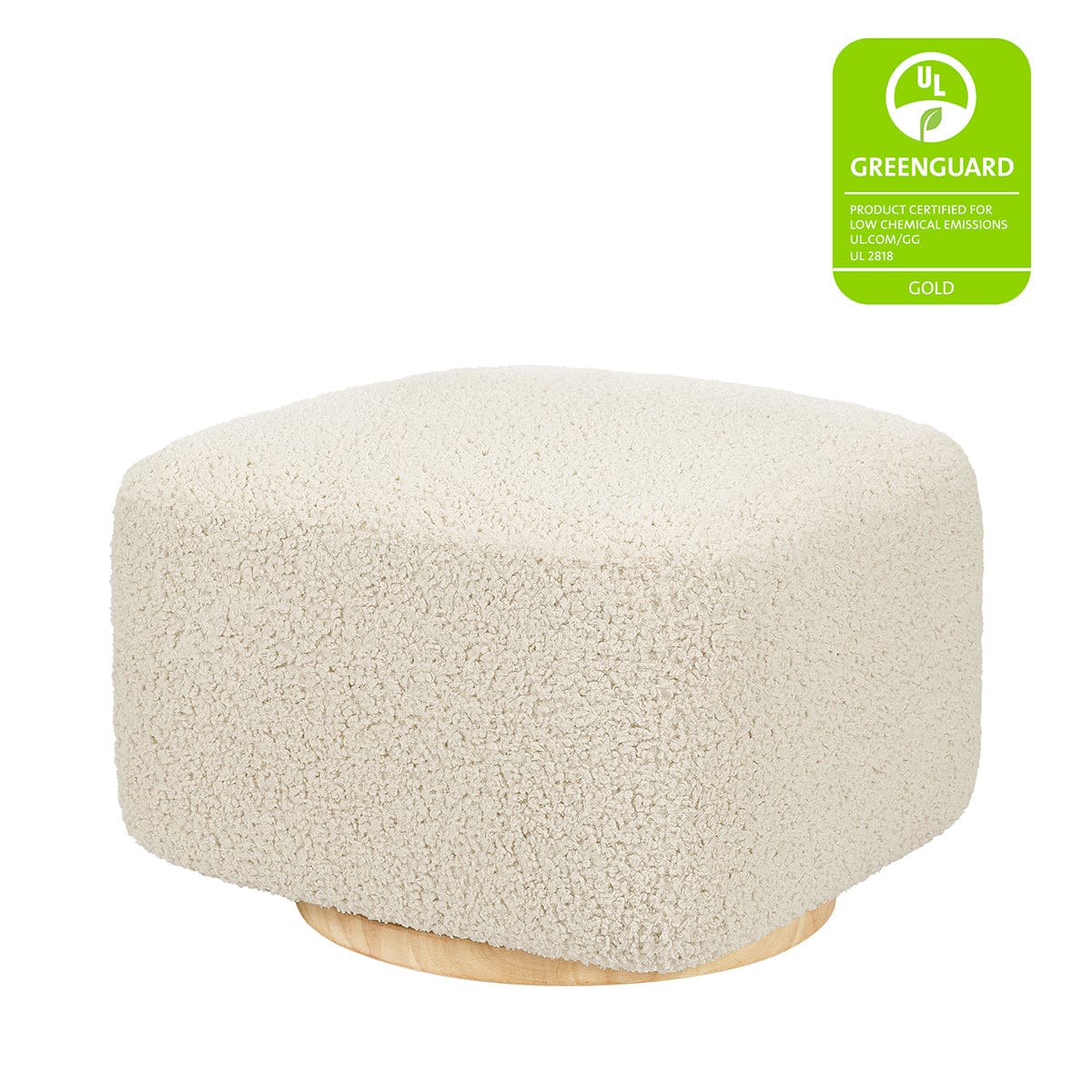 Babyletto Kiwi Gliding Ottoman - Almond Teddy Loop w/ Light Wood Base