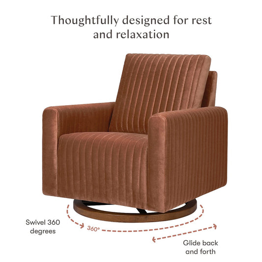 Babyletto Poe Channeled Swivel Glider - Rust Velvet w/ Dark Wood Base - M26687RTVDB