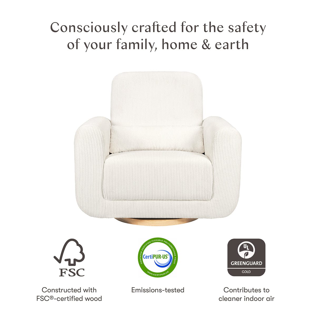 Babyletto Tuba Extra Wide Swivel Glider - Ivory Corduroy w/ Light Wood Base
