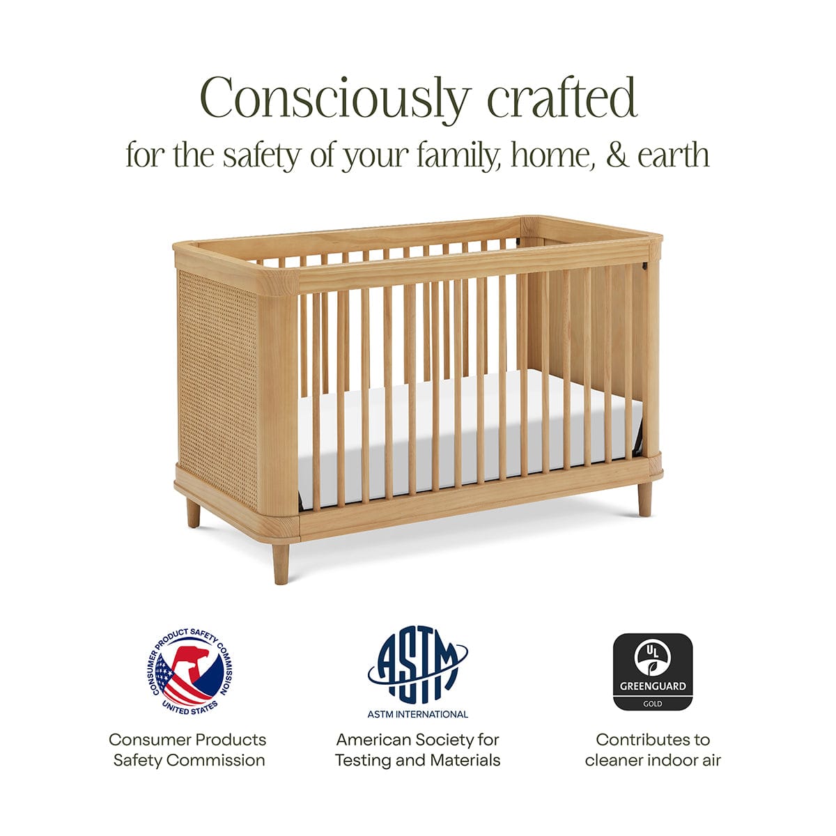 Namesake Marin w/ Cane 3-in-1 Convertible Crib - Honey / Honey Cane - M23701HYHC