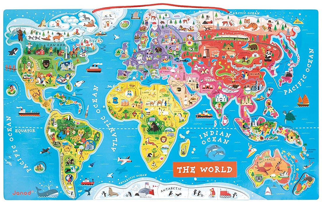 Janod Magnetic World Puzzle, English Edition - J05504
